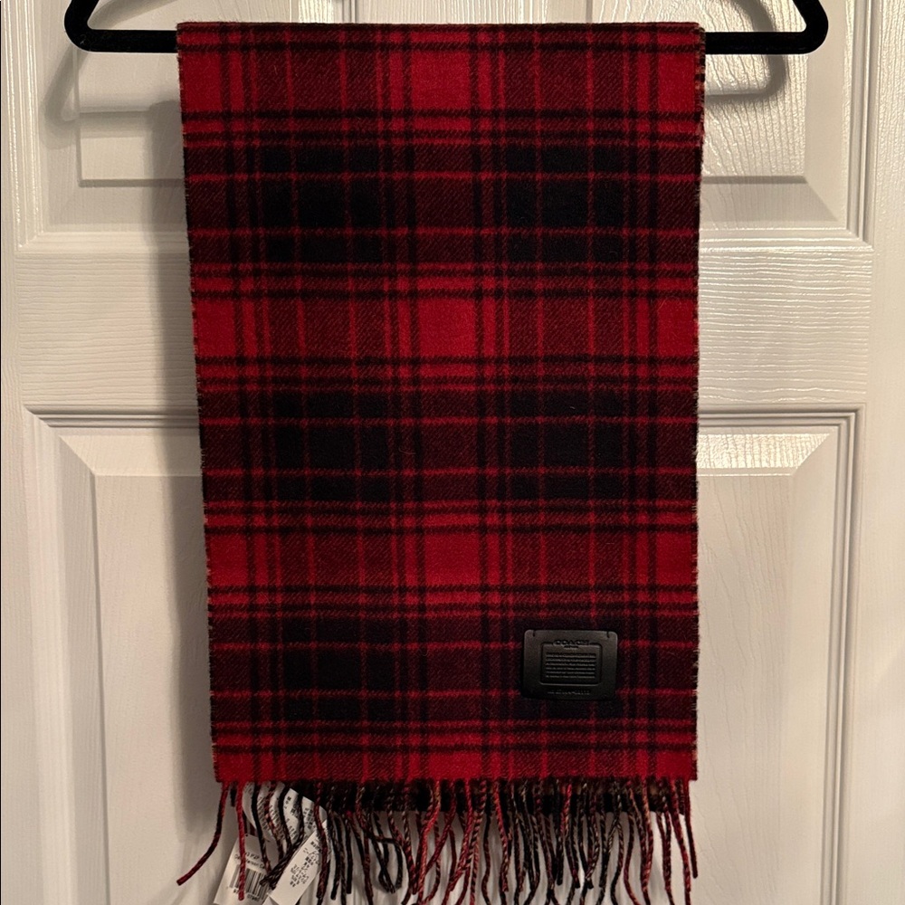 Coach Red and Black Plaid Scarf
